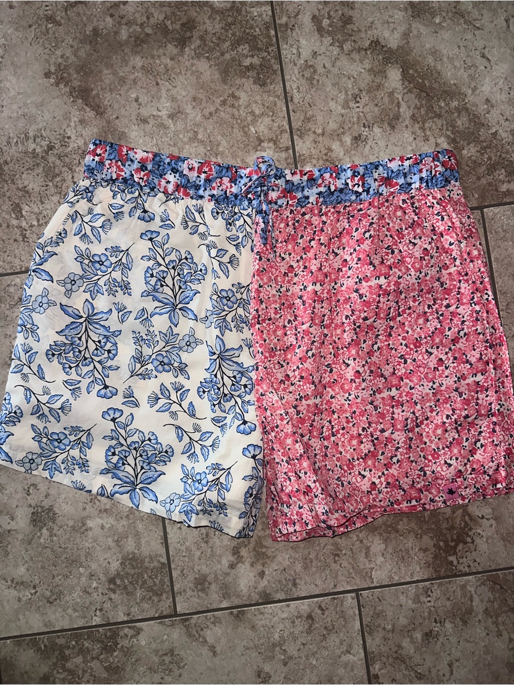 Mixed Floral Two-Tone Elastic Waist Skirt - Red & Blue